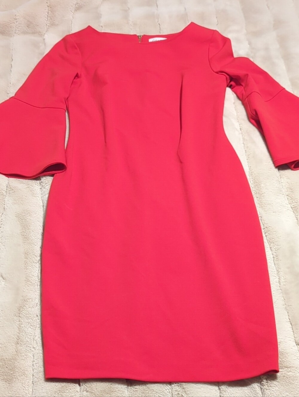 Calvin Klein Coral-Red Bell Sleeve Sheath Dress